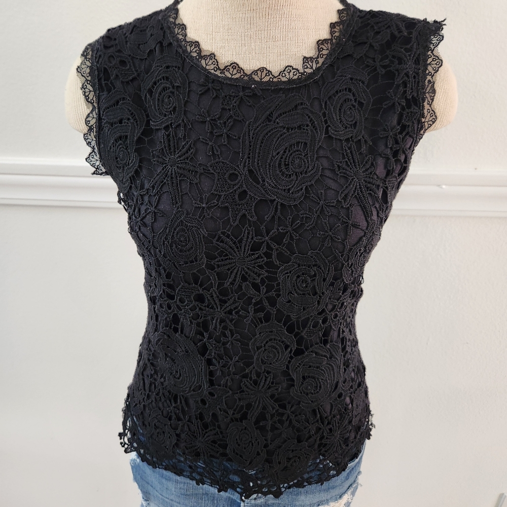 Face &Face embroidery Lace Tank Top Elegant Crew Neck - Picture 4 of 10